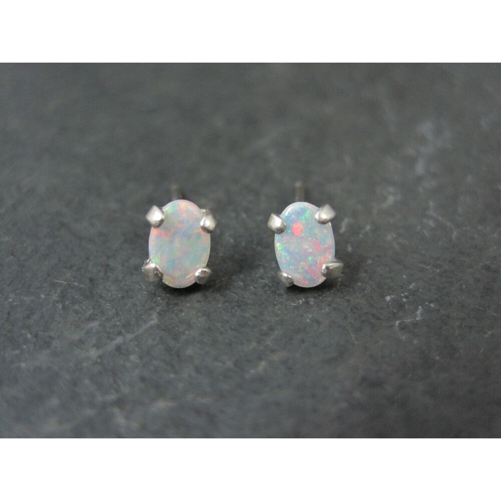 Tiny Vintage Sterling Opal Stud Earrings
